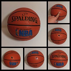Ремонт гумового цільнолитого баскетбольного м'яча Spalding заклеїли прокол у м'ячі.