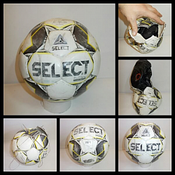 Ремонт футбольного м'яча Select, заклеїли прокол у камері. М'яч із ручним швом.